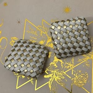 AVON Metallic Goldtone and White Basket Weave Earrings